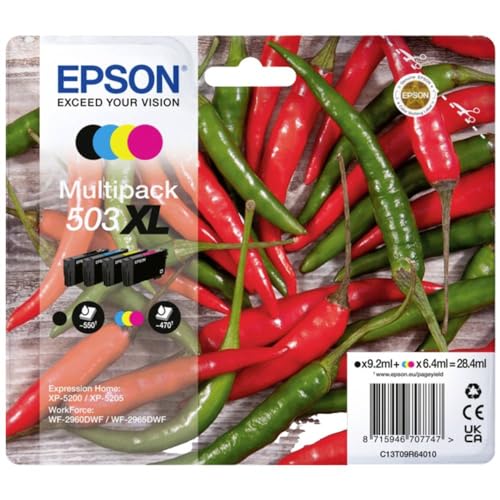 Epson Original 503XL Tinte Chili Multipack 4-farbig XL, XP-5200 XP-5205 WF-2960DWF WF-2965DWF, ReadyPrint Flex-Tintentarife