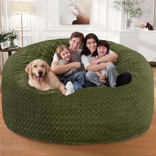 Image of 6FT Bean Bag Chair,Giant Bean Bag Chairs for Adults,Big Bean Bags with Memory Foam Filled, Large Beanbag Chairs with Chevron Plush Cover-Green