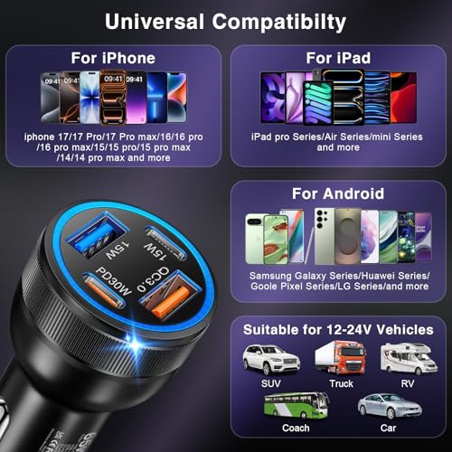 Cargador de coche USB C de 4 puertos para cargar móvil y tablet 7