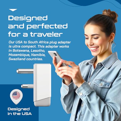Image of Ceptics South Africa Travel 2 Pack Plug Adapter QC 3.0 & PD, Safe Dual USB & USB-C - 2 USA Socket Compact & Powerful - Use in S. Africa Botswana - Type M AP-10L - Fast Charging