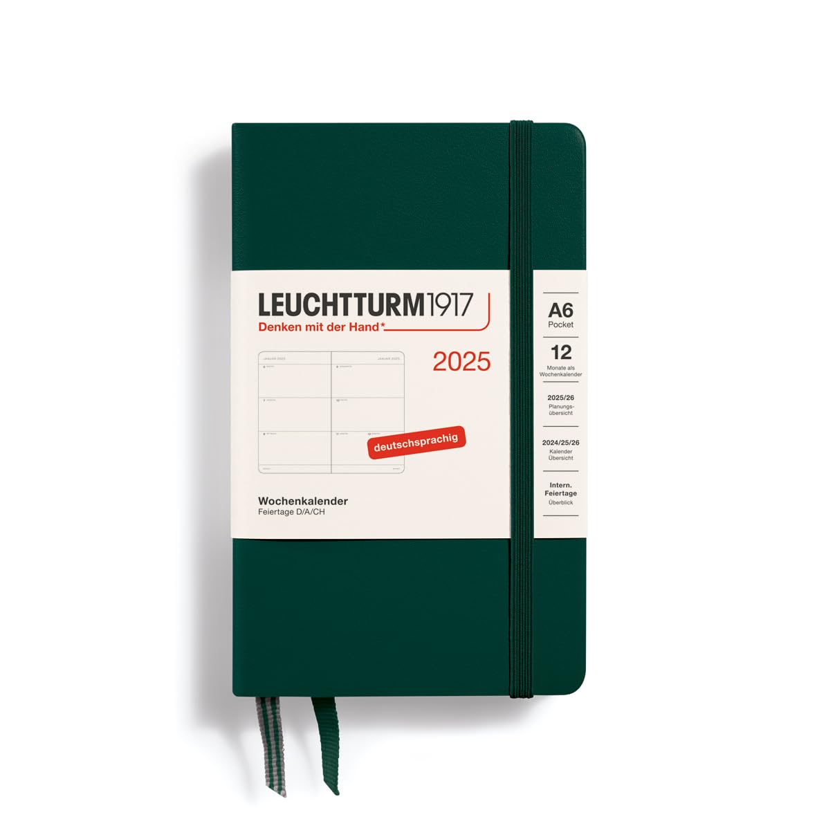 LEUCHTTURM1917 370554 Weekly Planner Pocket (A6) 2025, Forest Green, German