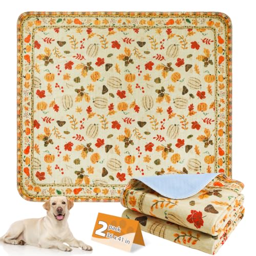 Image of KOOLTAIL Washable Pee Pads for Dogs,2 Pack Thanksgiving Pet Mats,Super Absorbent Reusable Puppy Training Pads Waterproof,Nonslip Leak-Proof Dog Pee Pad,Large Whelping Pad for Floor,Crate,Couch,36 inch*41 inch