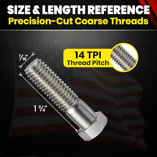 Image of Stainless 7 /16-14 x 1-3 /4 inch Hex Head Bolts (3 /4 inch to 5 inch Lengths Available in Listing), 304 Stainless Steel, 10 Pieces (7 /16-14 x 1-3 /4 inch)