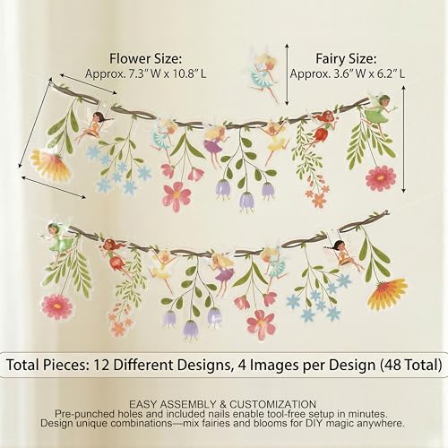 48Pcs Reusable Flower Fairy Banner Kit - Double-Sided PVC Garden Party Decor... - Image 3