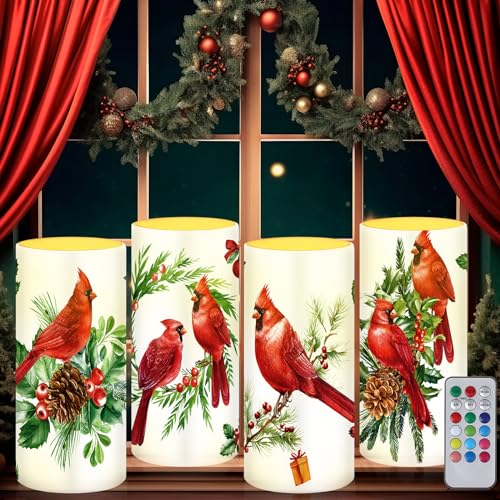 Red LED Bird Candles Set