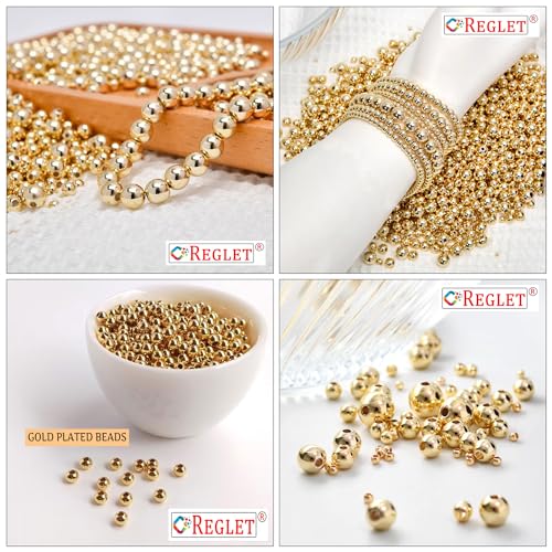 Image of 1800 Pcs Golden Beads - 4, 5, 6, 8, 10, 12 mm - DIY Beads for Bracelets Making Kit, Crafting, Embroidery Crafts, Jewellery Making Kit, Beadwork, Pearls for Craft, Beading - 180g