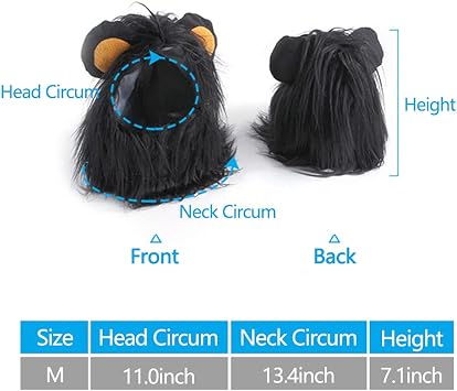 Pet Lion Mane Wig, Halloween Cat Dog Lion Black Mane with Ears for Halloween Pet Costume Vampire Themed Party Pumpkin Easter Party Photo Shoots and Gifts for Cat Lovers (Medium)