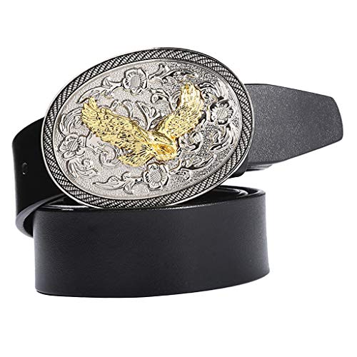 Fityle Cintos De Cinta De Couro De Estilo Retro Flying Eagle \u0026 Arabesque Buckle Belt - Preto