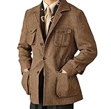 Men's Herringbone Tweed Safari Jacket Classic Blazer Wool Suit Commuter Business(Brown XS)