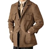 Men&apos;s Herringbone Tweed Safari Jacket Classic Blazer Wool Suit Commuter Business