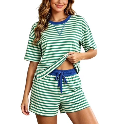 Ensemble deux pièces t-shirt rayé col rond élégant et stylé avec short