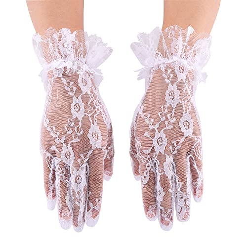 Faletony Femme Gants de Mariée en Dentelle Élégants Gants Nuptials Élastique Accessoires Mariage Soirée Cocktail Déguisement Bal Opéra(Blanc) Cover