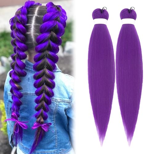 Cabello morado para trenzar 66 cm, pelo sintético para trenzar lila, largo púrpura trenzado, extensiones de trenzas para mujeres y niñas, pelo sintético morado para la etapa de fiesta de Halloween (2)