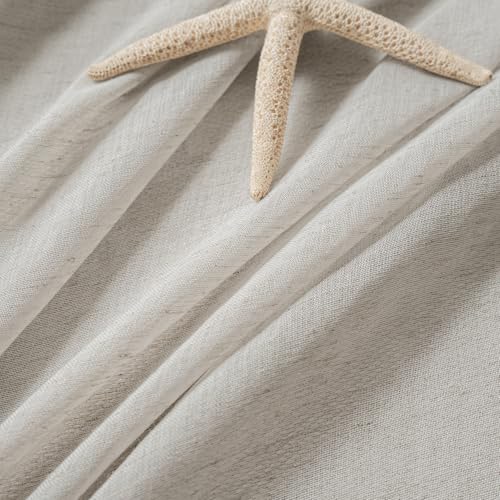 Image of FMFUNCTEX Linen Sheer Curtains for Bedroom, Grey Curtains 63 Inch Length for Living Room, Gray Farmhouse French Flax Blend Window Draperies, Rod Pocket 2 Panels Set