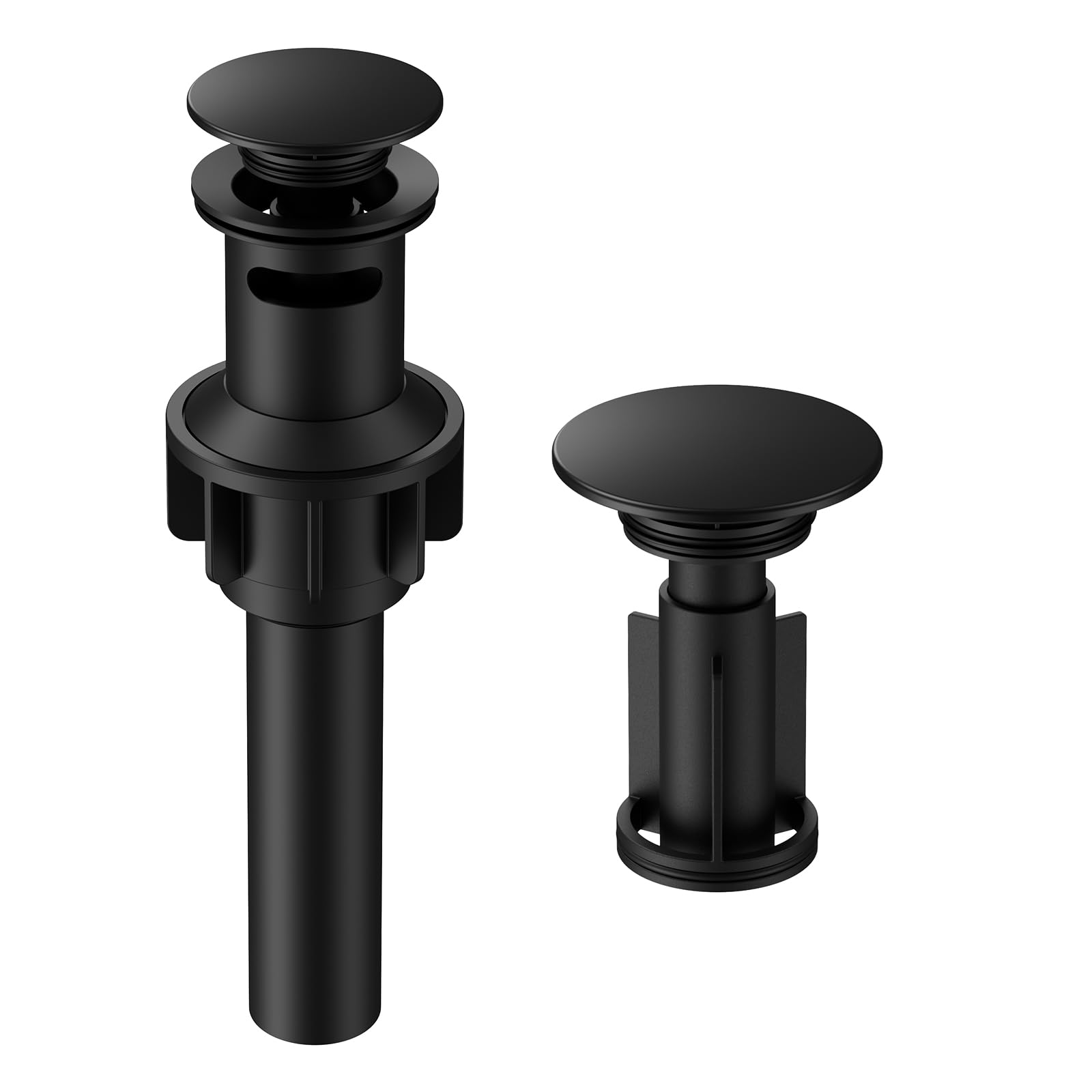 Bathroom Sink Drain with Overflow, Hurran Matte Black Bathroom Sink Stopper for Bathroom Vanity Vessel Sink, Rapid Draining Plastic Pop-up Sink Drain with Hair Catcher Anti-Clog Strainer