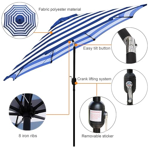 blissun 939 outdoor patio umbrella outdoor table umbrella yard umbrella market umbrella with 8 sturdy ribs push button tilt and crank
