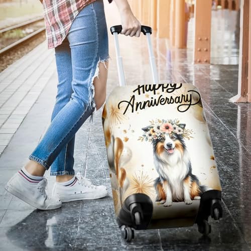 Happy Anniversary Border Collie Celebrates Wedding Love Family Party Travel Luggage Cover Borders Dog Lovers Gifts Idea Suitcase Dust Protective Decor - 0153