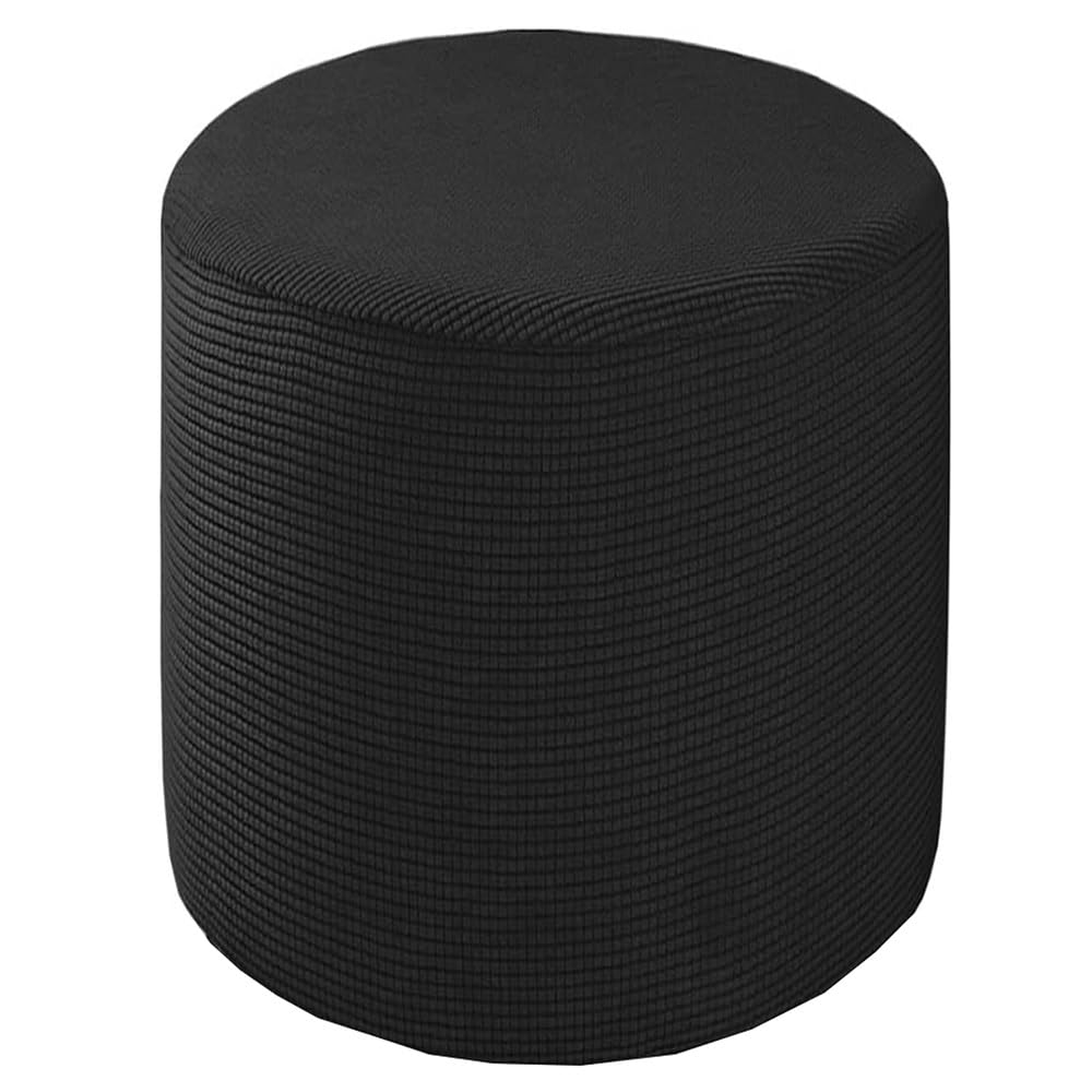 Odaima Round Ottoman Slipcover Cover Velvet Small/Large Footstool Protector Covers Stool Ottoman Covers Stretch with Elastic Bottom, Feature Textured Checked Fabric Machine Washable(#9,Diameter:70cm)