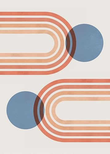 Miniatura 2 de Orange Blue Grey 70s Retro Minimalist Geometric Abstract Area Rugs 3x5 Non Shedding Soft Thin Durable Mid Century Modern Rug for Living Room Bedroom