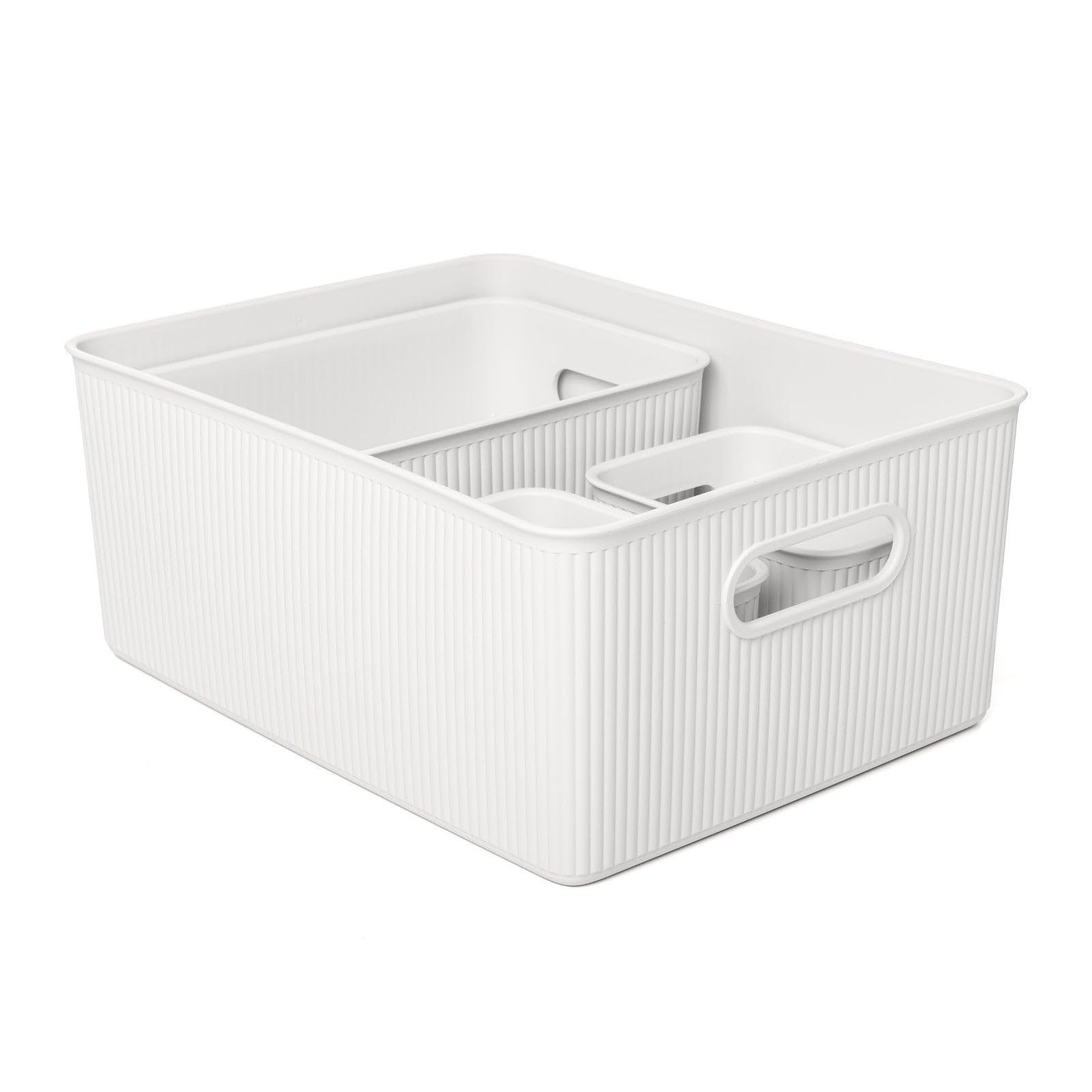 TATAY Plastic Storage Basket Baobab | Set of 4 Organiser Boxes | Integrated Handles | Compact and Versatile Design | BPA-Free Recycled Plastic | 29.4x38.5x16 cm, White โ image 1