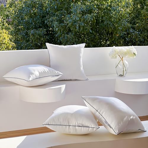Longhui bedding Outdoor Throw Pillow Inserts 18×18 Inch Waterproof Pack of 4 Premium Square Decorative Sofa Pillow Stuffer for Porch Swing Couch Sham Sofa Cushion Patio Furniture