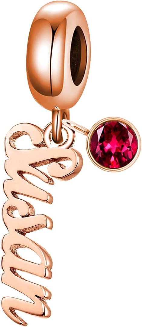 LONAGO Persoanlized Name Charm for Bracelet with Synthetic Birthstone Custom Name Bead Charm Nameplate Charm Beads for Women