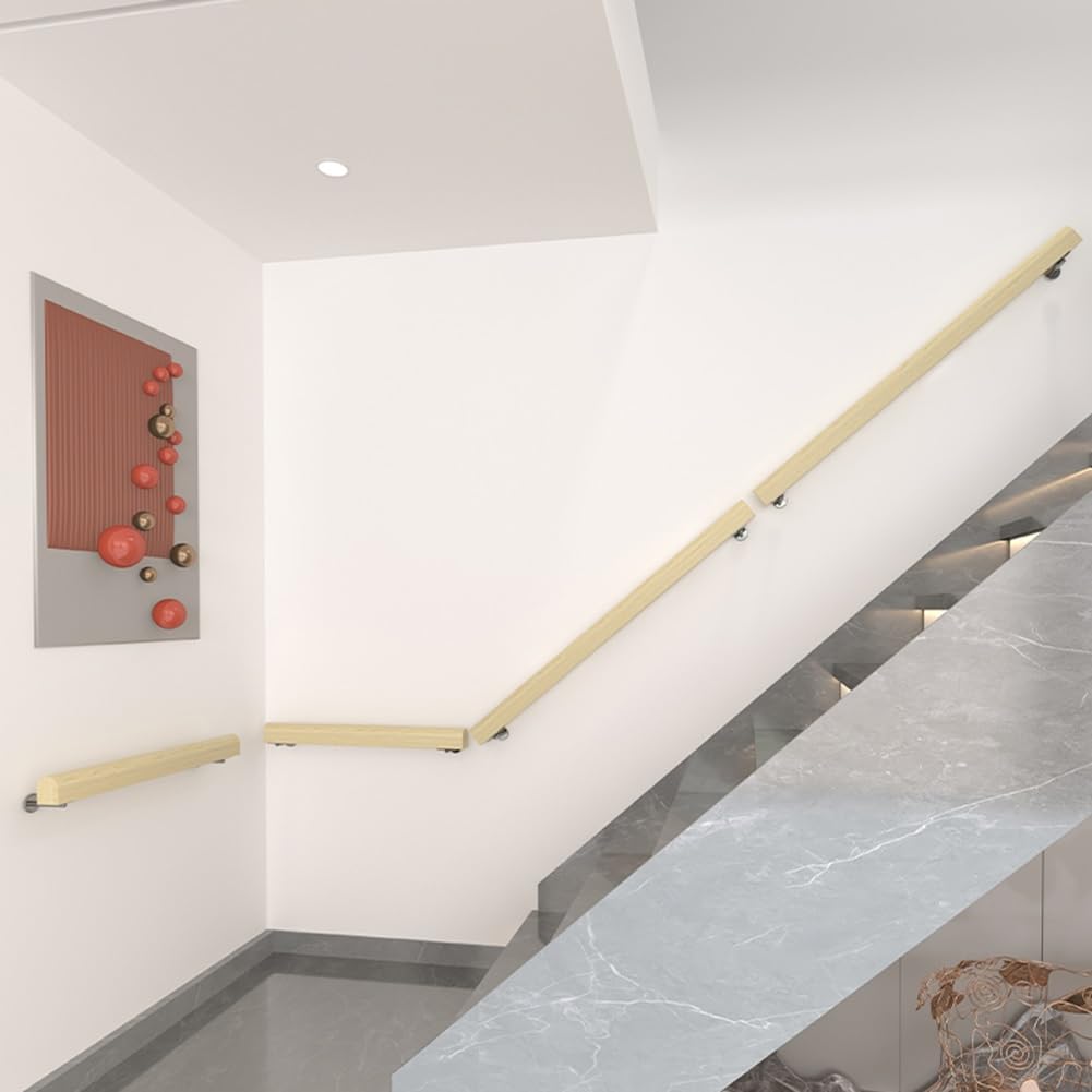 Corrimano per Scale Interne da 50-150 cm, Ringhiera per Scale Legno Rotondo, Barra di Supporto di Sicurezza Antiscivolo, Passamano per Corridoio, Attico, Villa, Asilo, Casa(120cm/4ft)