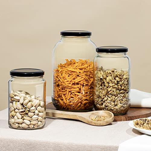 Image of SAND DUNE Storage Glass Jar Set, Transparent | BPA Free | Storage Jar Containers /Barni for Kitchen for Aachar Pickle, Dry Fruits and Spices (500ml, Pack of 3)