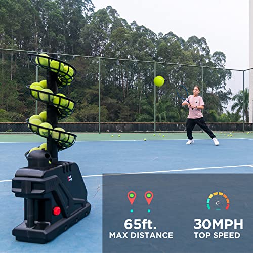Furlihong 3809BH Tennis Ball Machine, Max 30 MPH, Adjustable Launching Angle and Interval, Stepless Speed Switch, Powered by Battery or AC Adapter, Stacker Extendable, for Tennis Training