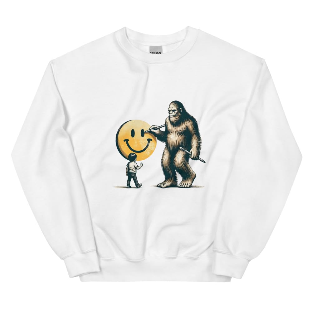Pull Bigfoot Smiley Artistique Blanc, Vêtement Unisexe Vintage Medium