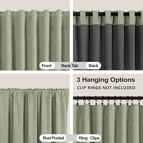 Image of Sage Green Linen Blackout Curtains for Bedroom 84 Inch Long Black Out Pleated Thermal Darkening Light Blocking Boho Farmhouse Cottage Core Soundproof Sound Proof Curtains for Office Window Living Room