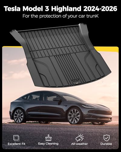 Image of 3W Cargo Liner Fit for 2024 2025 2026 Tesla Model 3 Highland,Trunk Mat Set | Frunk Rear Liners, Custom Fit, TPE, All Weather Waterproof, Model 3 Accessories, Black, Over 10 Years Lifespan