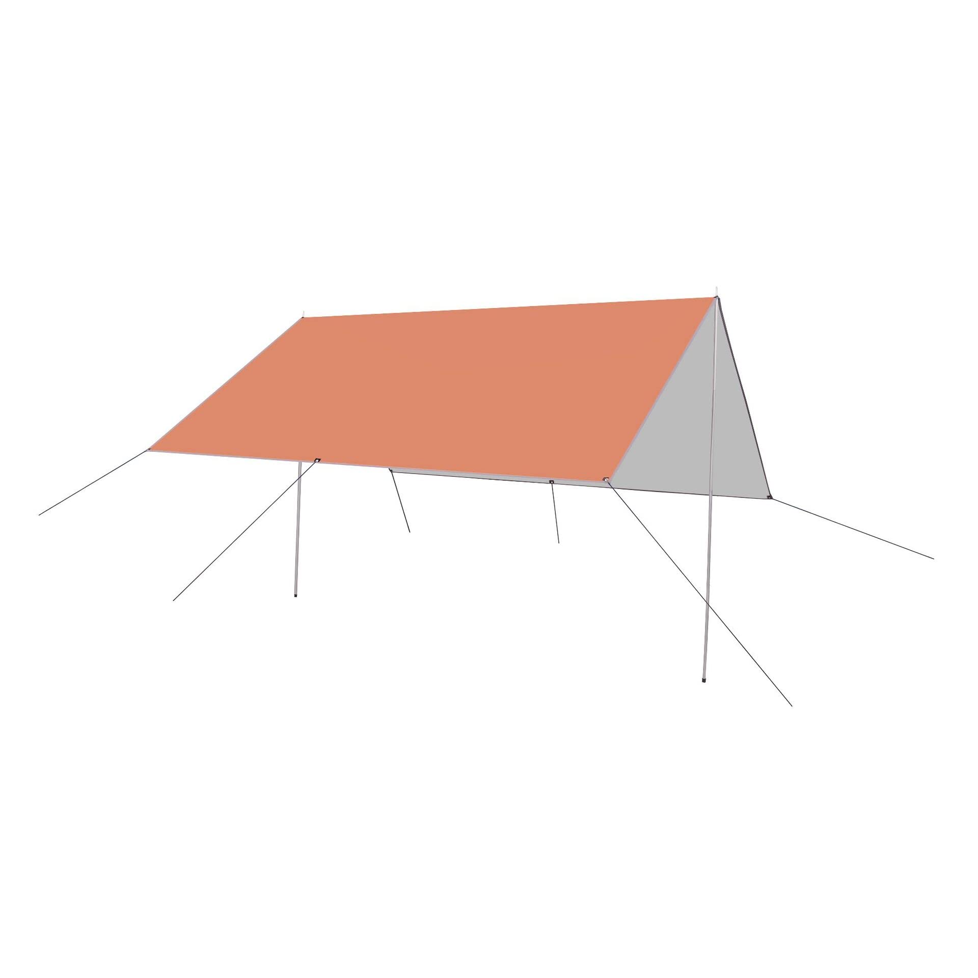 Toit de tente de camping - 3 x 3 m - Avec barre de support, piquets et cordon en nylon (orange)