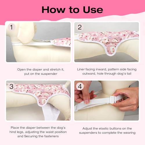 Image of 3 Pack Washable Female Dog Diapers with Adjustable Suspender, Reusable Sanitary Panties for Dogs in Heat, Leak-Proof Design for Small Dogs