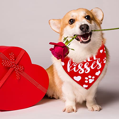 Whaline 2 Pack Valentine's Day Pet Bandanas Red White Triangle Dog Bibs Heart Paw Prints Dog Collar Scarf Free Kisses Pet Neckerchief For Small Medium Large Pet Dog Cat Wedding Costume Accessories #TOP2