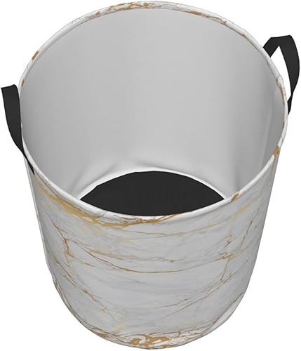 Miniatura 2 de Cesta redonda de mármol blanco para ropa sucia, cesta de almacenamiento con textura de mármol, impermeable, organizador para guardería, juguetes, 38L