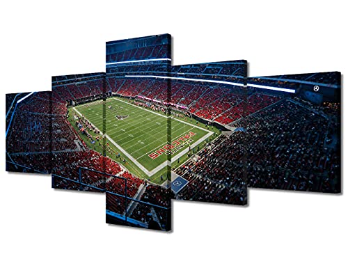 Tumovo American Decor Atlanta Soccer Sport Pictures Paintings 5 Panel Canvas Wall Art Falcons Mercedes-Benz Stadium Artwok Home Decor For Living Room Giclee Framed Ready To Hang, 50" Wx24 H #TOP4