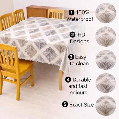 Image of Homerz Premium Waterproof PVC Sparkle Table Cover Collection | Table Cover with Scallop Edges | Dust, Spill & Scratch Resistant (Rustic Leaf Harmony, 54x78 inch-6 Seater Dining Table)