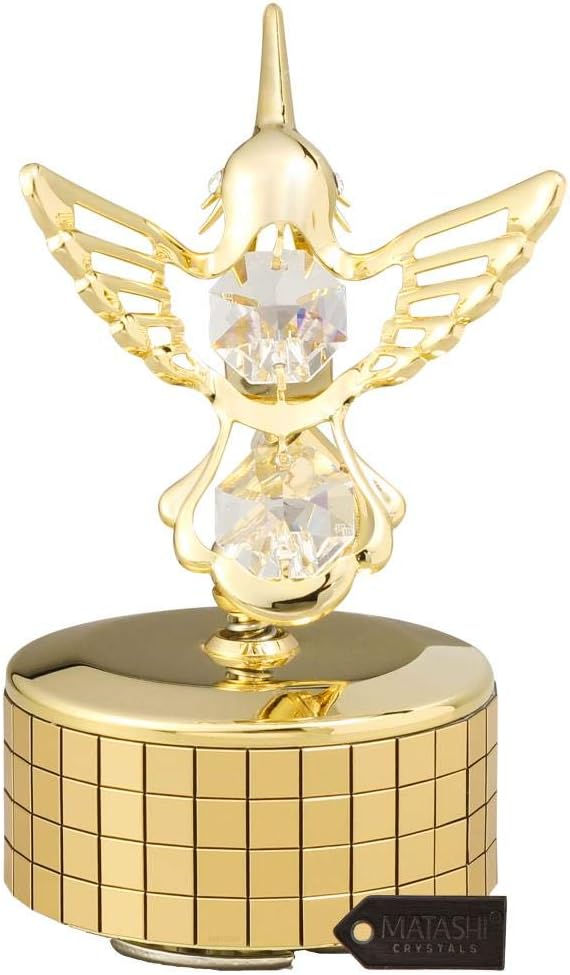 Matashi Hummingbird Music Box with 24K Gold Plated Crystal – Tabletop Showpiece Home Decor Gift for Women for Mother’s Day, Christmas, Valentine’s Day