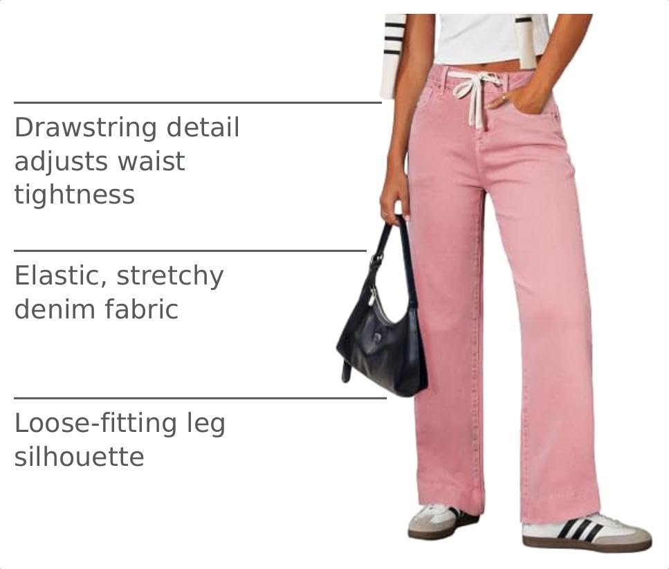 Image of Sidefeel Women's High Waisted Straight Leg Jeans Drawstring Denim Pants