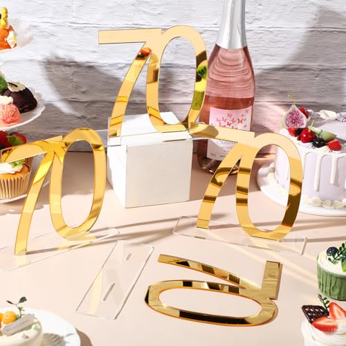 Image of Threehoney Mirror Gold 70th Birthday Decorations for Men and Women Acrylic Anniversary Decorations Table Numbers Centerpieces for Birthday Party
