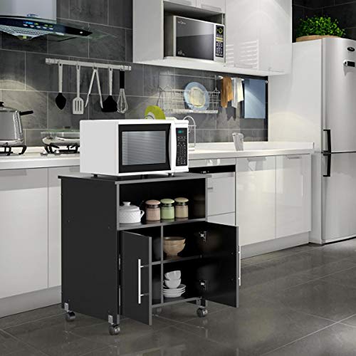 Yaheetech Mobile Printer Stand With Storage And Adjustable Shelf For Home Office Rolling Printer Stand For Desk, Wood Storage Cabinet Work Cart Cupboard Shelf On Wheels, Black #TOP2