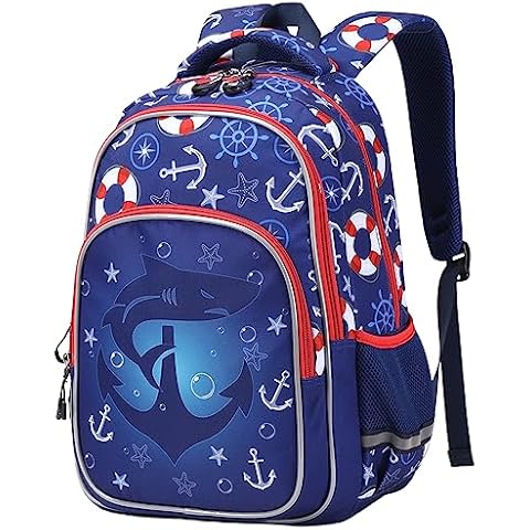 Moonmo Boys backpack kids Backpack for Preschool Elementary, Large Capacity with Multiple Compartments Lightweight School Bag (Blue Shark) Cover