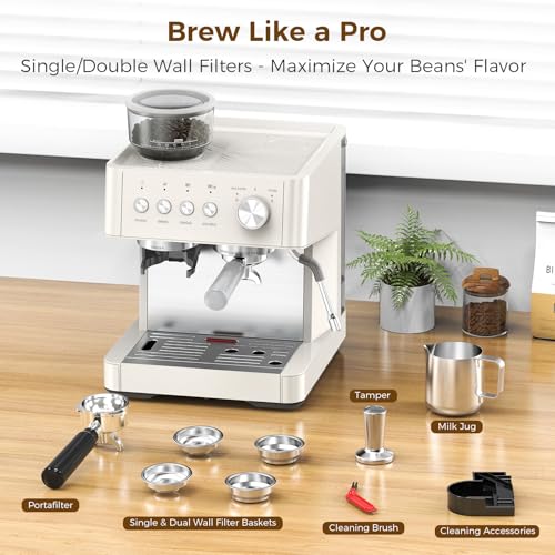Image of COWSAR (2026 Upgrade) 15 Bar Espresso Machine with Grinder & Milk Frother Steam Wand, 58mm Commercial Espresso Maker for Home,Coffee Maker with Grinder Perfect for latte,Cappuccino