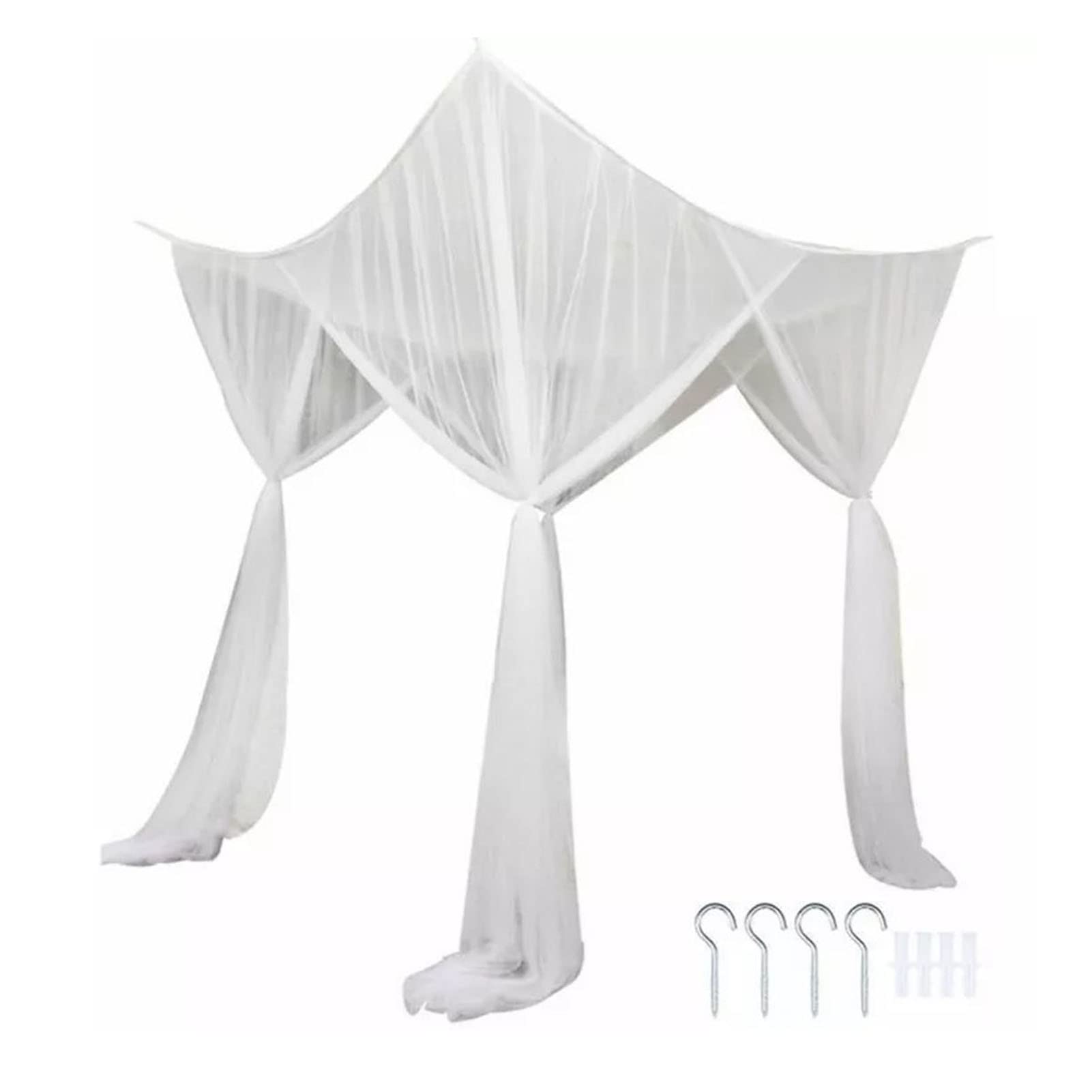 Agatige Square Bed Canopy, Universal Durable Square Mosquito Nets Polyester 4 Corner Canopy Canopy Bed Curtain 4 Opening - Princess for Home Bedroom Decoration (White)