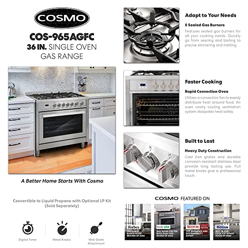 Cosmo COS-965AGFC 36 Inch Gas Range With 5 Burner Cooktop thumb #2