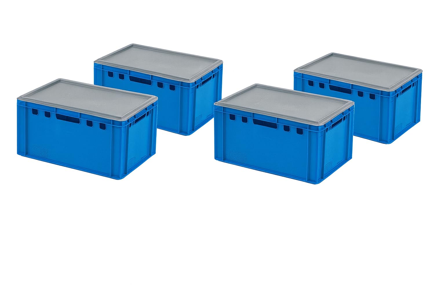 Logiplast 4 Stück blau E3 Kisten 600 x 400 x 300 mm Fleischkisten Lagerkisten Metzgerkisten mit Deckeln in grau