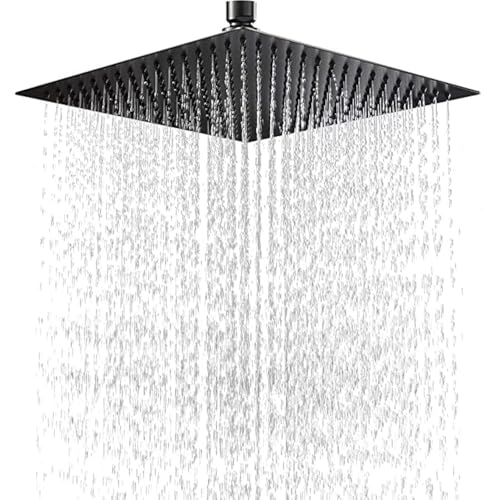 Image of TOSCH Stainless Steel 304 12X12 INCHES Showerhead Grade High Pressure Square BLACK Extra Heavy Rainfall Ultra Slim Ceiling or Wall mount Overhead Shower Only (WITHOUT ARM) Black matte Finish (Series-Super Heavy)