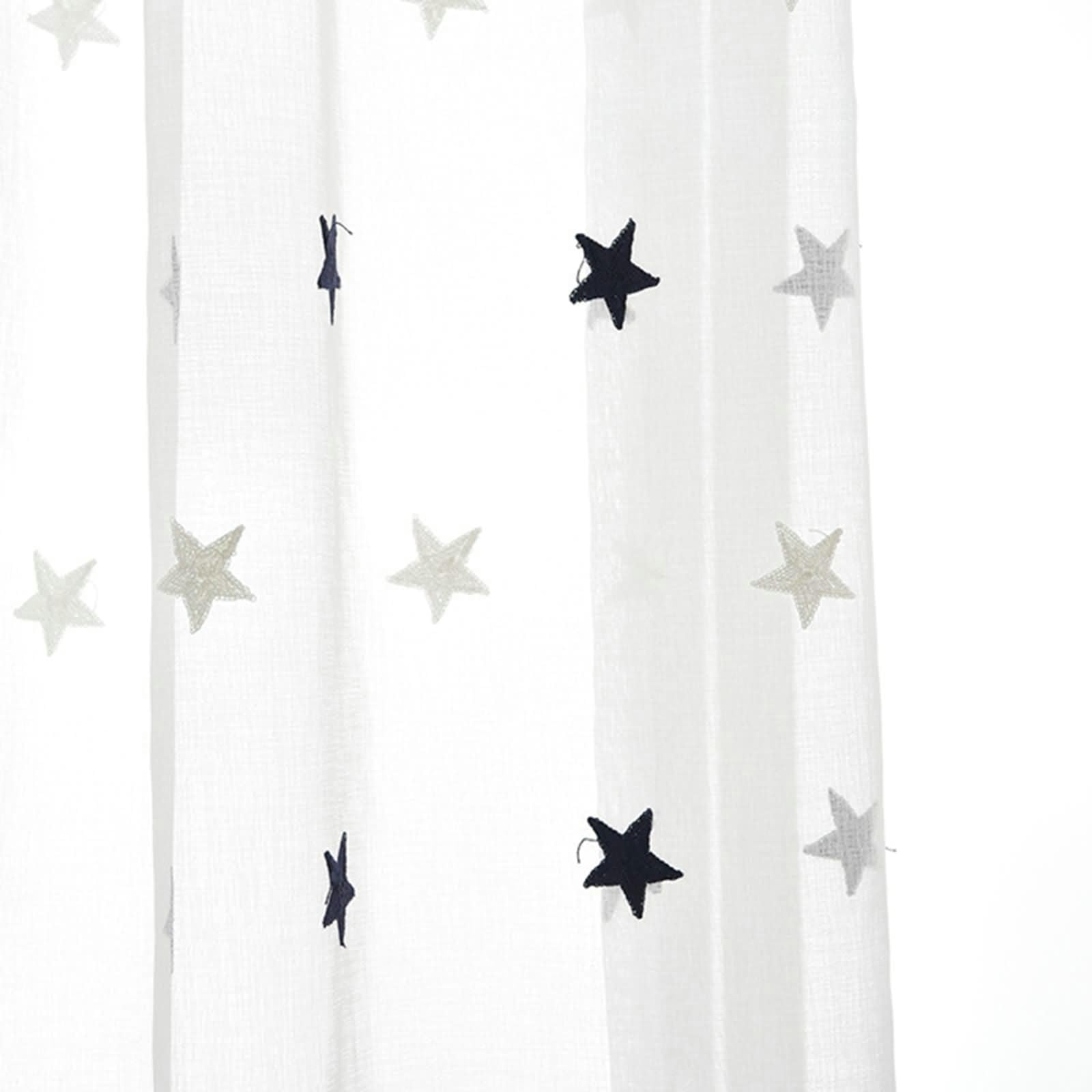 Gardinen Vorhänge Stern Bestickt Transparent Blau und Weiß 214 Höhe, Polyester Transparent Vorhang 2 Stück Ösen für Schlafzimmer, H214 x B132 cm