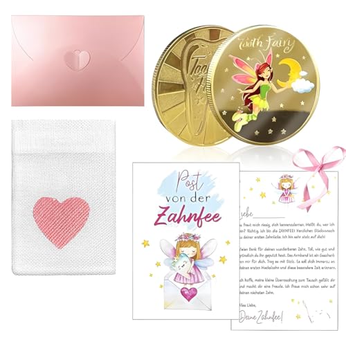 YUPDFGB Monedas de hada de los dientes, regalo de monedas de hada de los dientes para niños y niñas, Juego de Certificados del Hada de los Dientes, Regalo Original para Niño y Niña